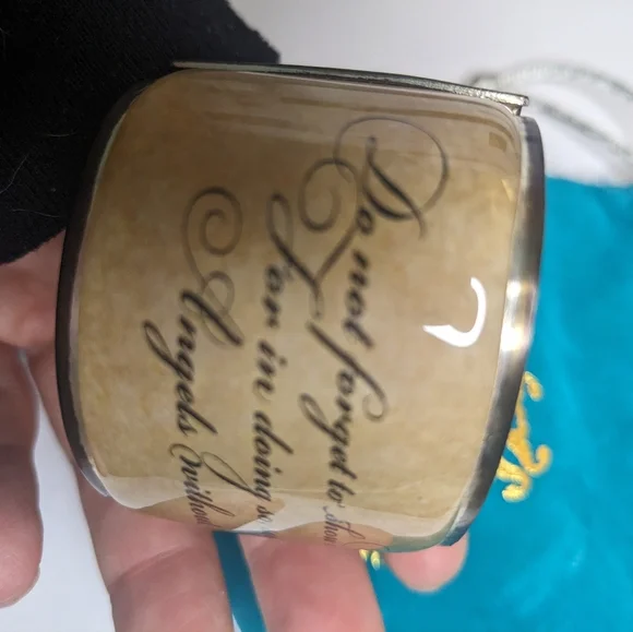 Signed Rustic Cuff Clear Resin with Inspirational Hebrews 13:2 Bible Quote - Picture 2 of 4